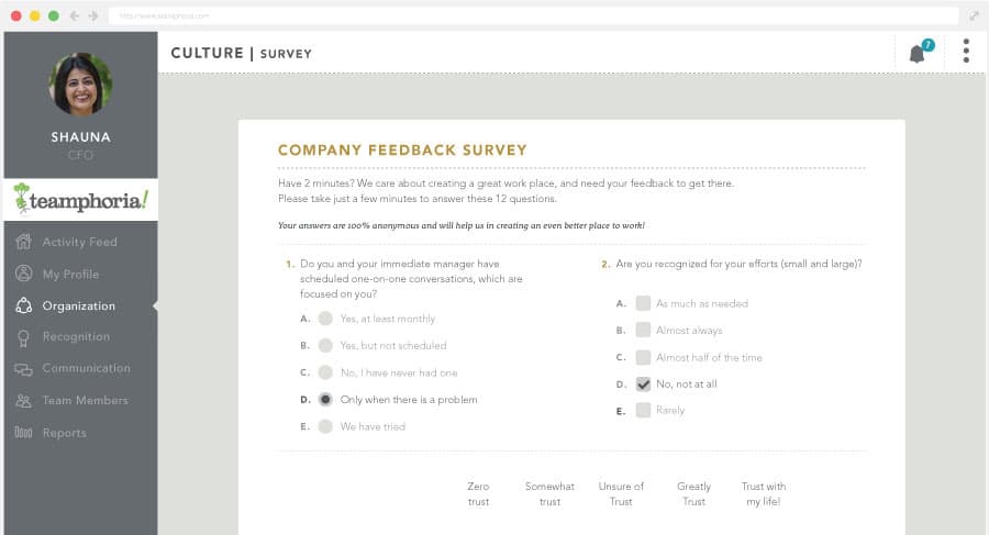 Take culture survey screenshot