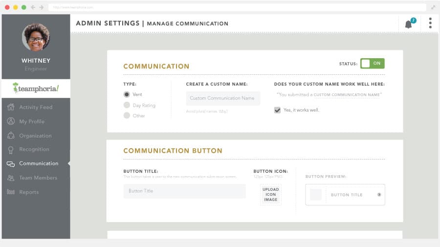 Communication settings screenshot