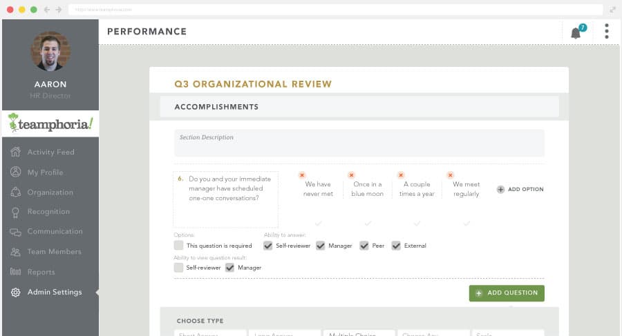 Teamphoria performance review interface