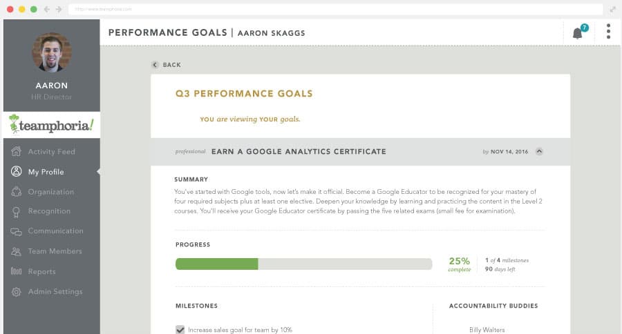 Goal setting screenshot